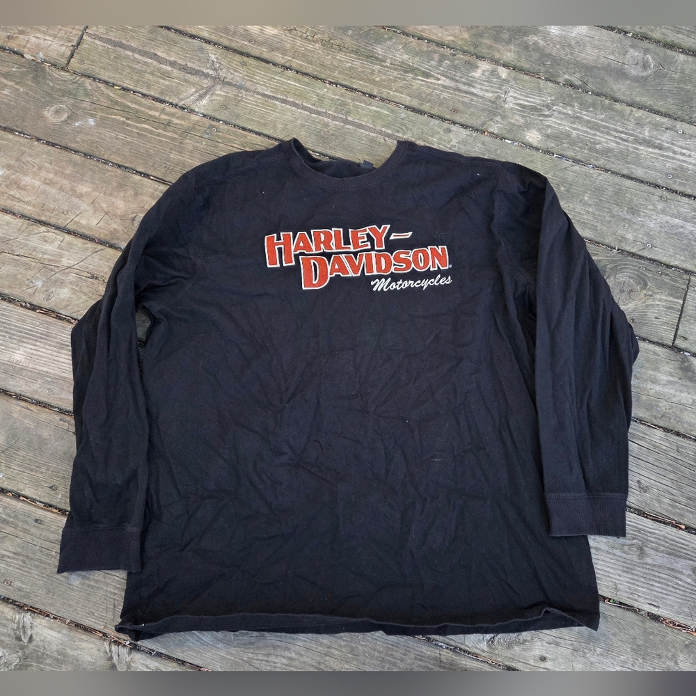 Vtg Harley Davidson Long Sleeve Shirt Men 4XL Black Motorcycle Biker Embroidered